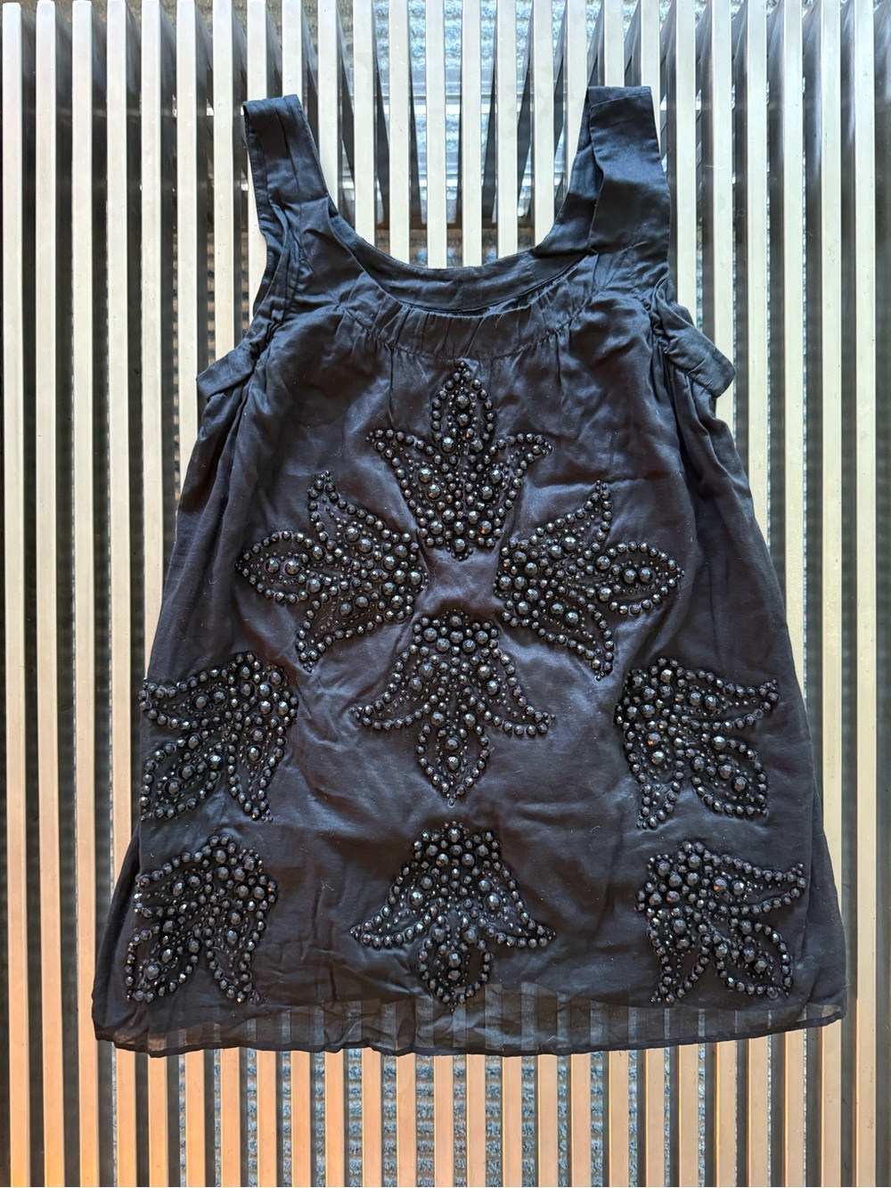 Karta Black Beaded Embellished Cotton Tunic Top Small